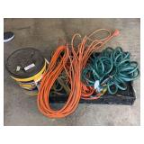 Quikrete Structural Repair Bucket, Orange Extension Cords, Green Garden Hose