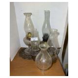 Collection of Oil Lamps with Glass Chimneys