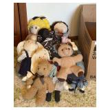 Large Assortment of Cloth and Plush Dolls, Bunnies, and Teddy Bears