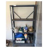 Metal Shelving Unit with Assorted Items