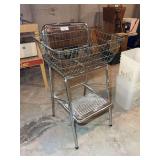 Vintage Style Chrome Step Stool Chair with Wire Basket