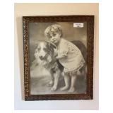 Framed Photograph of Girl with Dog, Copyright 1904 Jos Hoover & Son