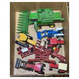 Box Lot of Scale Model Farm Toys: Tractors, Combine, and Implements