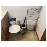 Bathroom Decor Lot: Stool, Towel Rack, Baskets & Toiletries