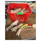 Basket of Wooden Train tracks and trains
