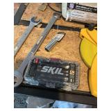 Miscellaneous tools, 200 foot measuring tape and IKEA light