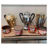 Vintage coffee, pots, and tins