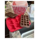 Popcorn bowls, dough press & silicone molds