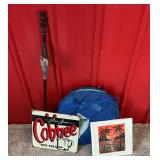 Metal sign and 3 piece picture set