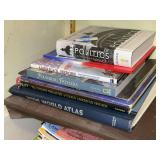 Collection of Five Hardcover Books Including Politics According to the Bible and Wide World Atlas