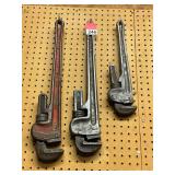 2 Ridgid 24 inch pipe wrenches, 1 aluminum 18 inch pipe wrench