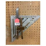 1 RABONE angle square, 16 inch square, 12 inch square, and a RABONE Wood and brass adjustable inlay Chesterman mortise marking gauge - both Rabones vintage and like new