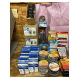 13 rolls of Scotch 88 tape, several rolls of Scotch 33 tape, 2 boxes 2200 mastic pads, hundreds of yellow and red wire nuts, several Westinghouse double pole breakers, 3 - 70 amp main lug disconnects,