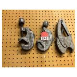 2 Ridgid tubing cutters up to 2 inch and 1 Ridgid ratcheting tubing cutter to 1 inch
