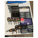 New Rock River mini screwdrivers, 9 new 3/8 inch drive hex bit set, and a rare Craftsman drill bit set with all bit sizes 1-60 in a self positioning case