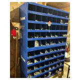 Fastenal Bolt bin with bolts, sizes 1/4 inch to 5/8 inch in all lengths from 1 inch to 3 inch, grade 5 coarse thread, with nuts, flat and lock washers, several hundred pounds plus 3 cubby holes of 1/2