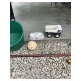 Tetherball pole with mineral tub, and toy truck