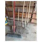 Pitchforks, broom and shovel