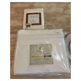 Decorative wall plates, king size sheets, three panel mirror