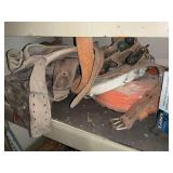 Leather tool belt, electrical wire, brakes, rope, pipe, thread, sealant, and exhaust clamps