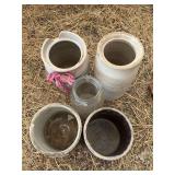 Four antique crocs/butter churns
