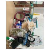 Assorted bathroom items and shell