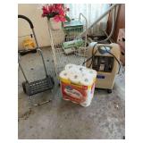 Wire rack, two wheel cart and toilet paper