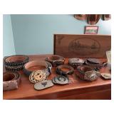 Leather belts, belt, buckles, and decorative wooden box