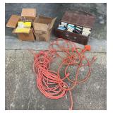 Eight track tapes extension cords and miscellaneous parts