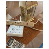 Clock, power strips and calculator