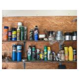 Assorted cleaners, propane, bottles, tape, sealant, and more