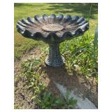 Concrete birdbath, and shepherd hook