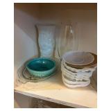 Miscellaneous glassware, serving bowls, pictures