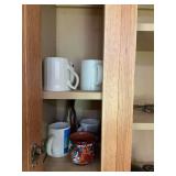 Mugs, coffee filters, and honey dispenser
