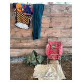 Backpacks, tarp and assorted clothing