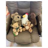 Stuffed farm animals, and teddy bear bears
