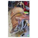 Western Saddle with Sunflower Tooling & Stand