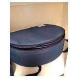 Pyrex insulated portable carrier with glass bowl and storage lid and a cheese cutter