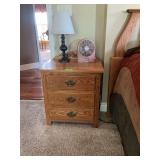 Two Oak nightstands with lamps & fan