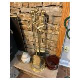 Flower pot, fireplace tools & blanket