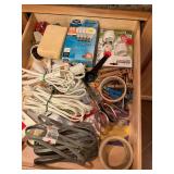 Miscellaneous extension cords, lightbulbs, clothes pins