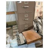 Four drawer filing cabinet, paper cutter and three whole punch