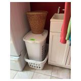Laundry basket and clothes hamper in laundry room