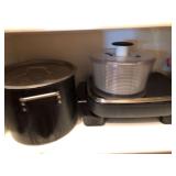 Electric skillet, salad spinner, and large stock pot
