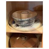 Bundt cake pan, cake carrier, and skillets