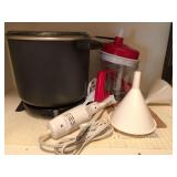 Deep fryer, electric knife, funnels, and manual chopper