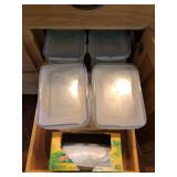 Plastic storage containers and drawer of seasonings