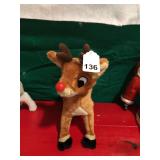 Vintage reindeer made in 1992 with flashing red nose singing Rudolph the Reindeer