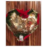 Heart Shaped wreath lighted and a Nativity scene built in.
