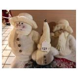 3 Snowman family, stuffed, dressed in really nice cloth material